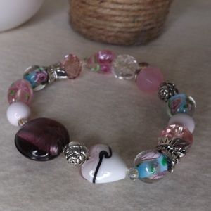 Butterflies and Floral Bracelet- Silver Tone